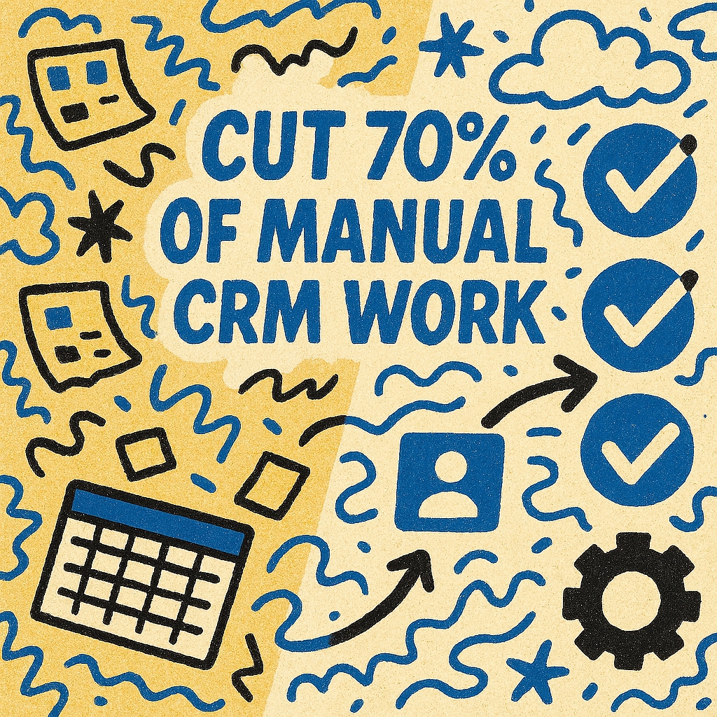 Left side messy manual tasks, sticky notes, spread